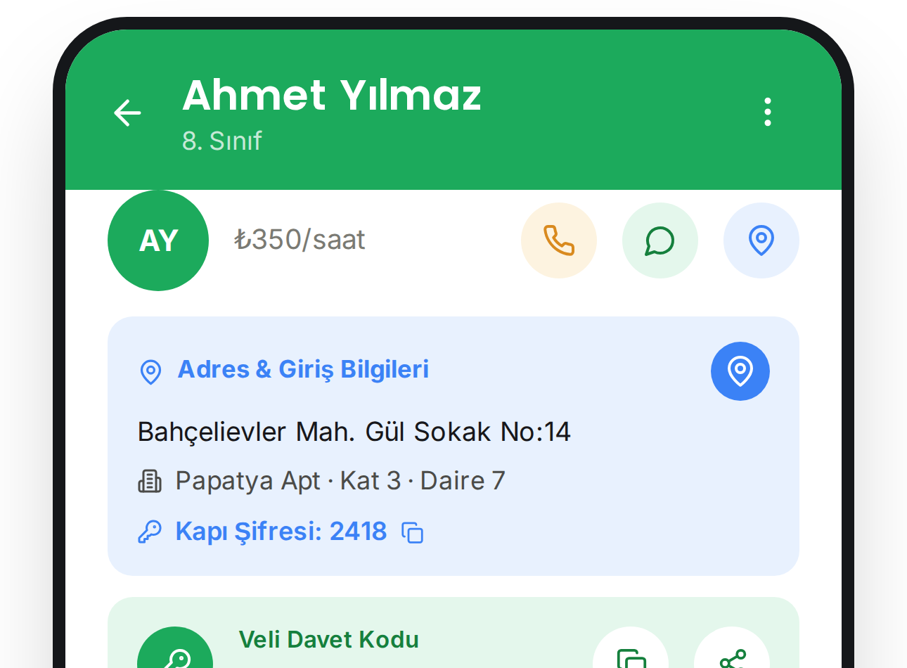 Öğrenci adresi ve tek dokunuşla harita